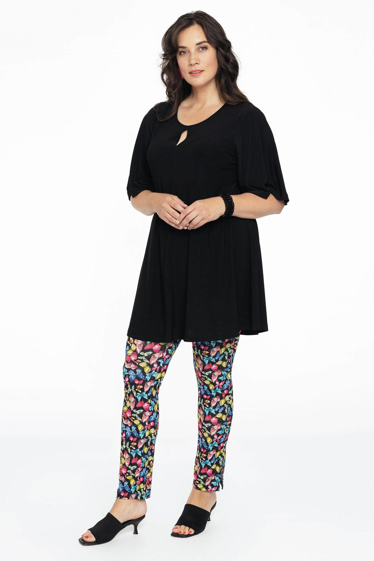 YOEK slim fit tregging DOLCE van travelstof met dierenprint multi