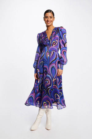 maxi jurk met all over print paars/roze/blauw