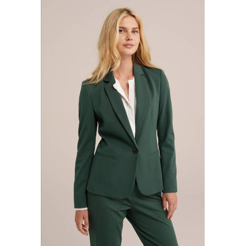 WE Fashion jersey getailleerde blazer Liz donkergroen afbeelding