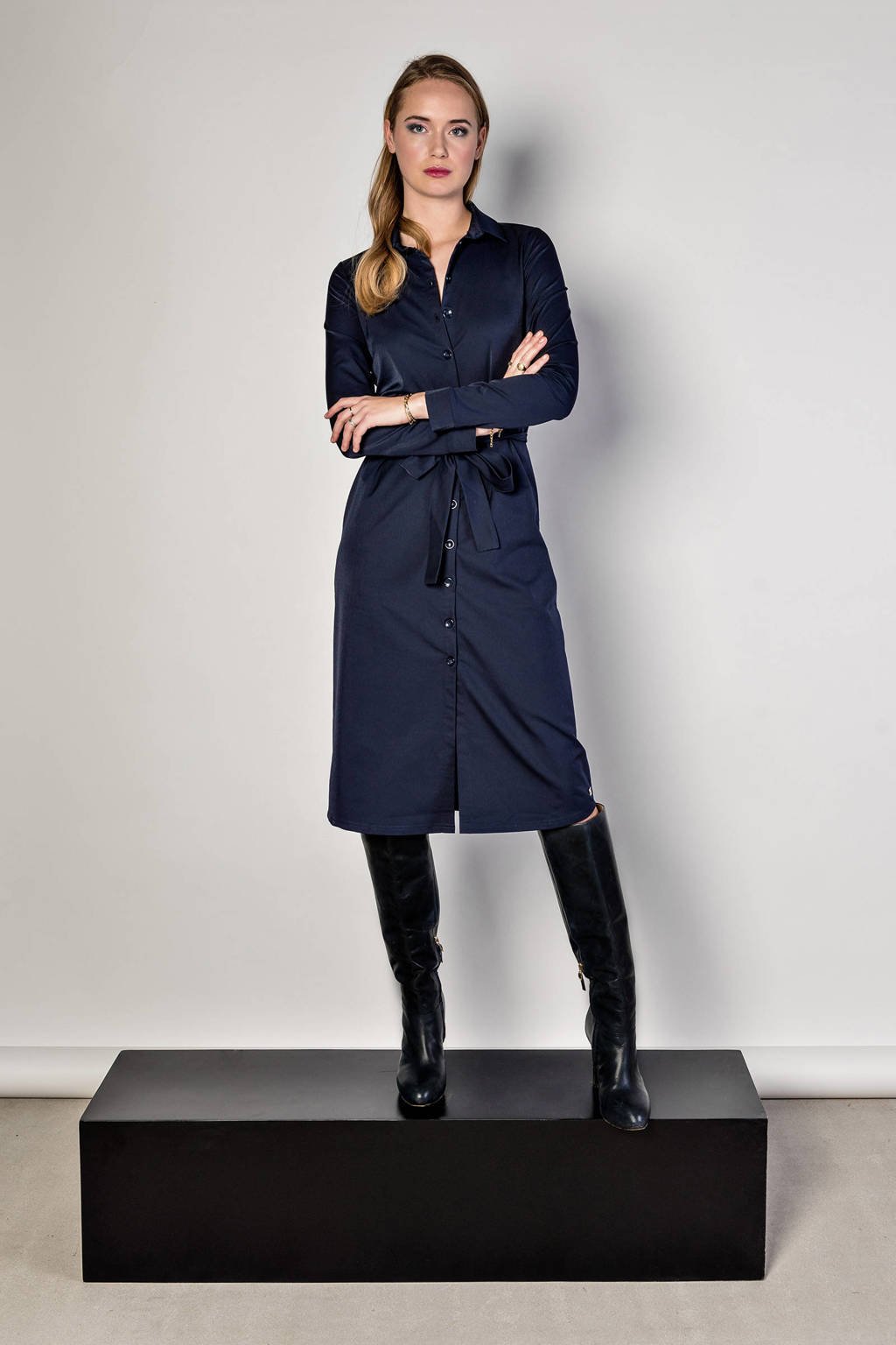 TQ-Amsterdam blousejurk Claudia van travelstof donkerblauw wehkamp