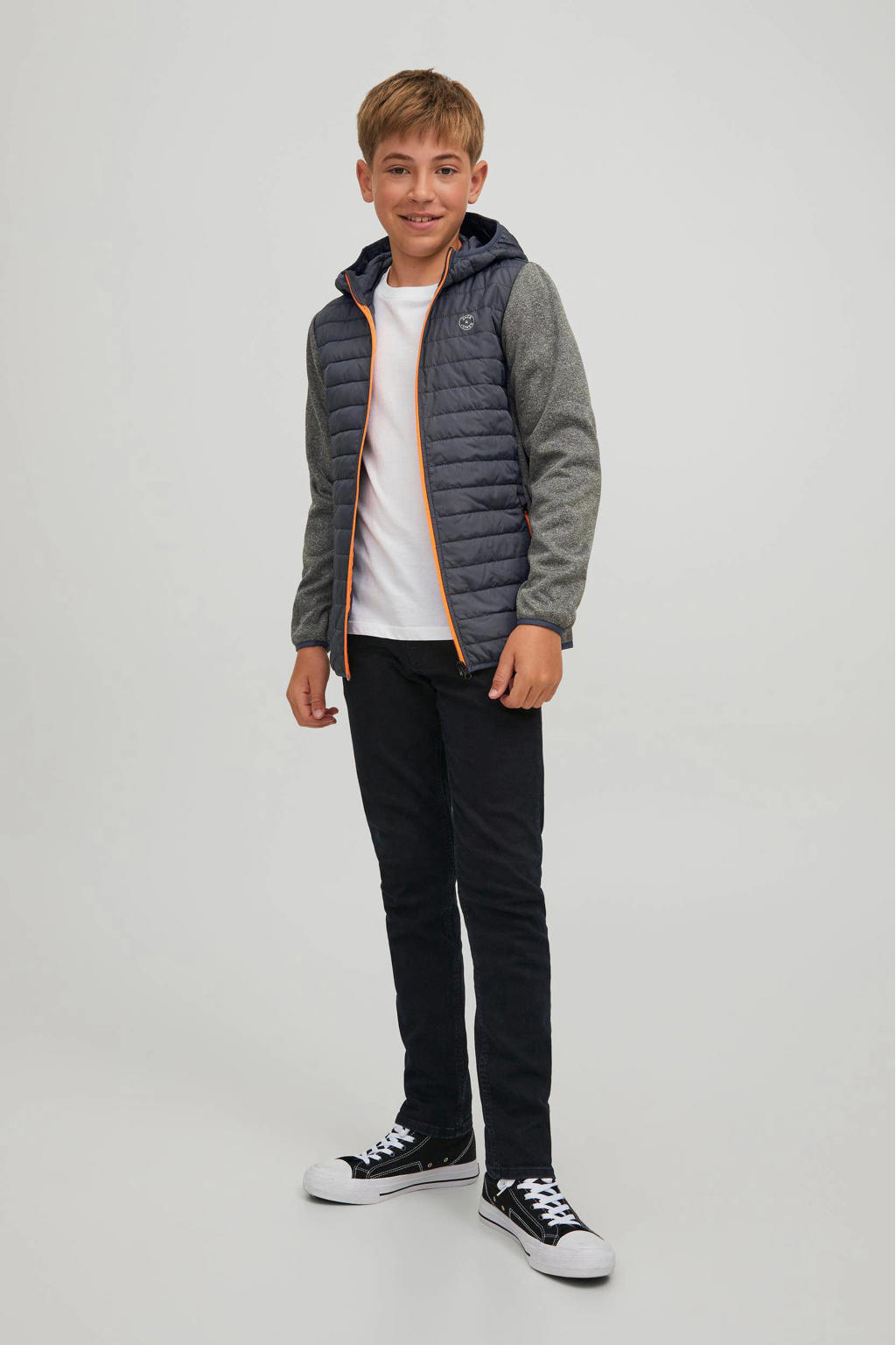 JACK & JONES JUNIOR gewatteerde jas JJEMULTI grijs/grijs melange