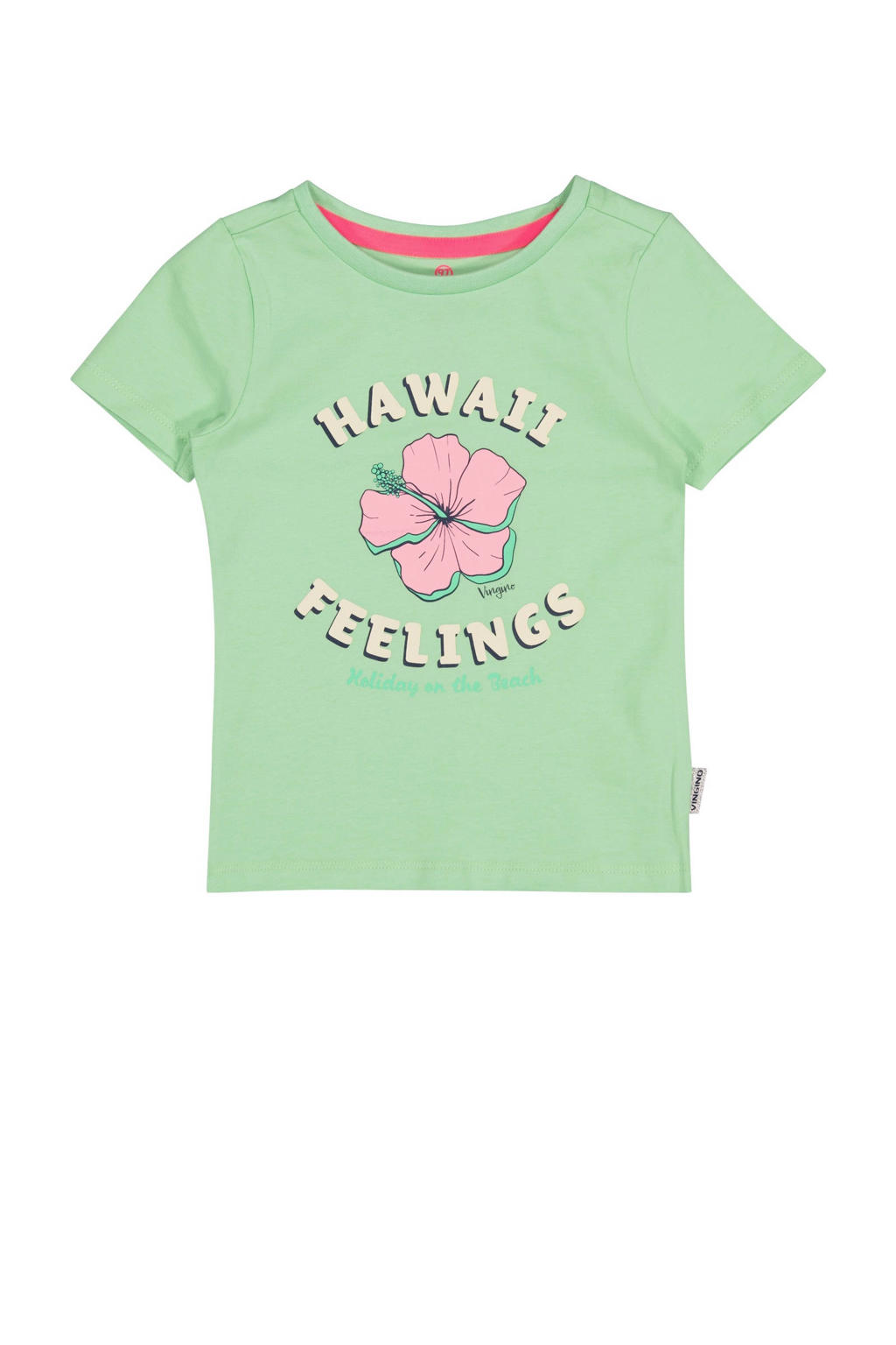 Groene meisjes Vingino T-shirt van stretchkatoen met printopdruk, korte mouwen en ronde hals
