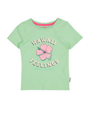 thumbnail: Groene meisjes Vingino T-shirt van stretchkatoen met printopdruk, korte mouwen en ronde hals