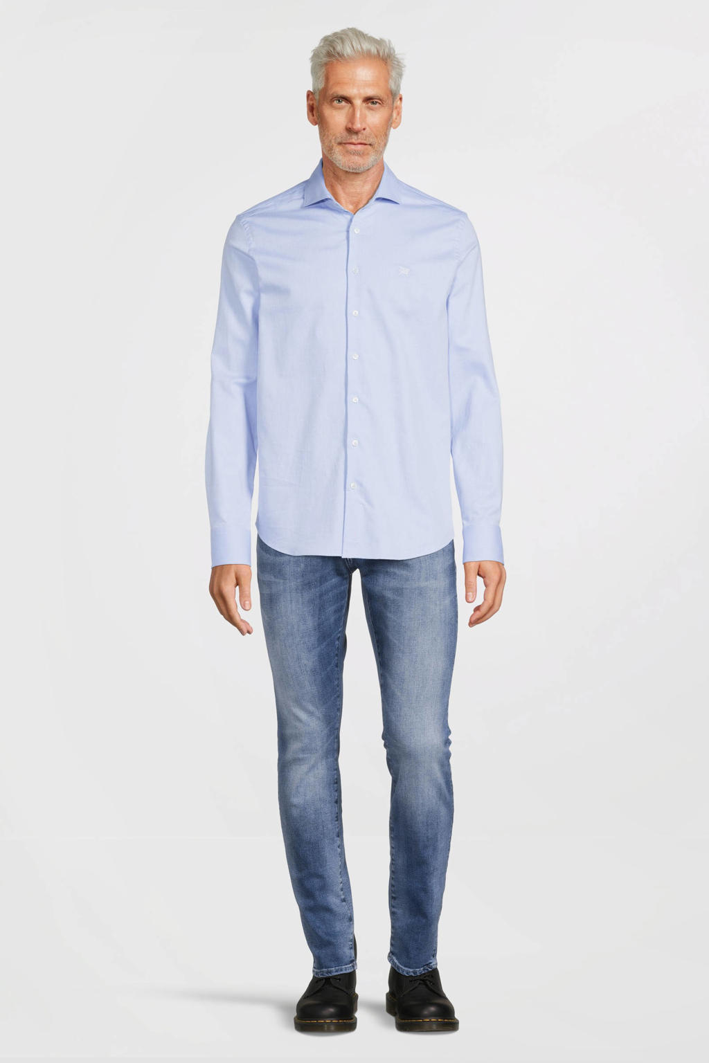 Blauwe heren Vanguard regular fit overhemd van katoen met lange mouwen, widespread hals en knoopsluiting