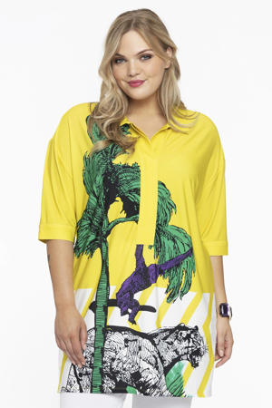 tuniek van travelstof DOLCE met all over print geel/groen/wit
