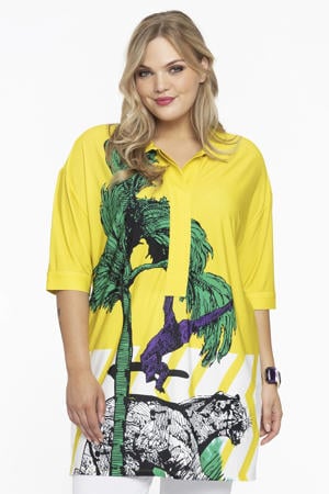 tuniek van travelstof DOLCE met all over print geel/groen/wit