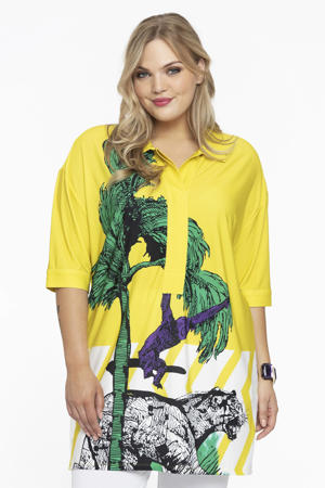 tuniek van travelstof DOLCE met all over print geel/groen/wit