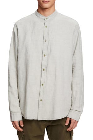 regular fit overhemd met linnen en pied-de-poule light khaki