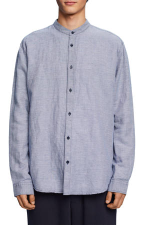 regular fit overhemd met linnen en pied-de-poule blue