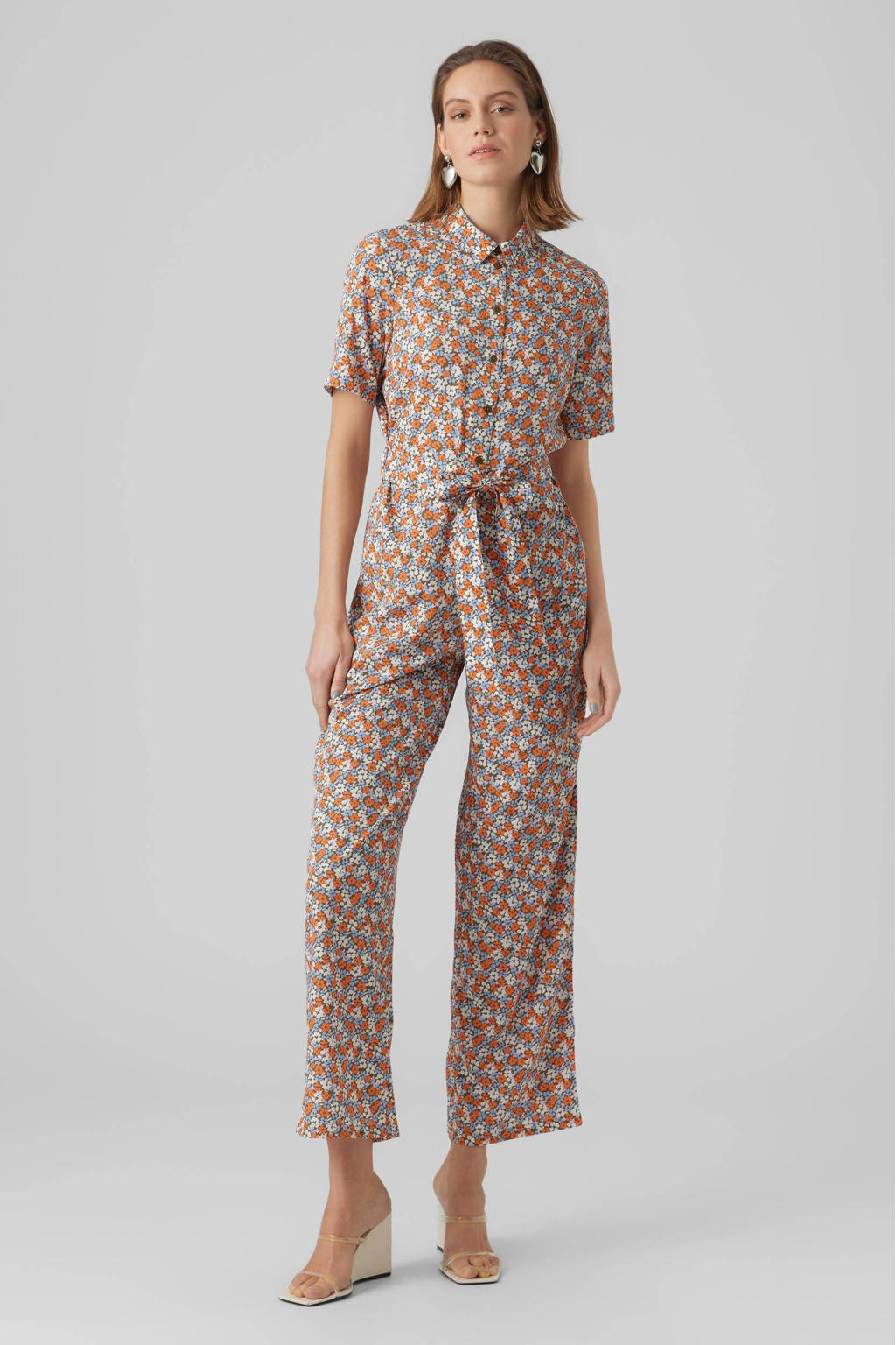 VERO MODA gebloemde jumpsuit VMJENNY blauw/oranje/wit wehkamp
