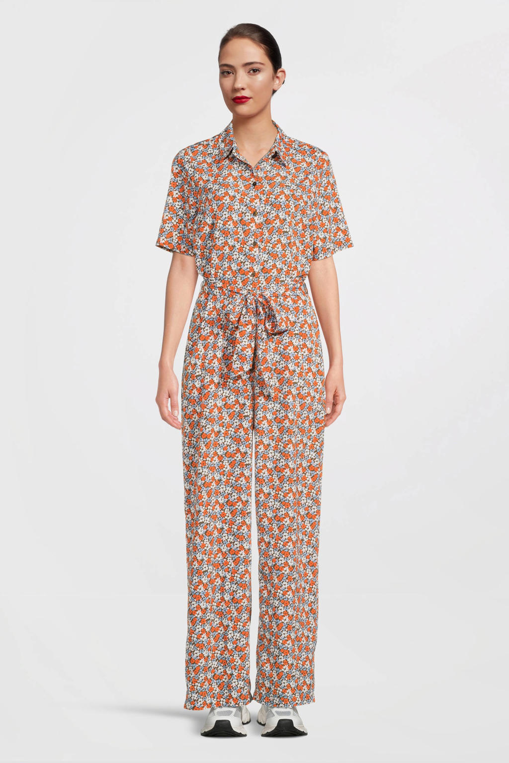 VERO MODA gebloemde jumpsuit VMJENNY blauw/oranje/wit wehkamp