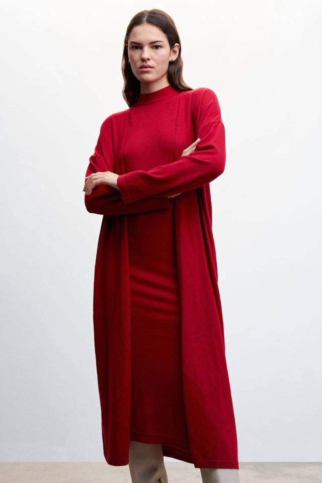 ongeduldig Interpretatie overhemd Mango fijngebreid lang vest rood | wehkamp