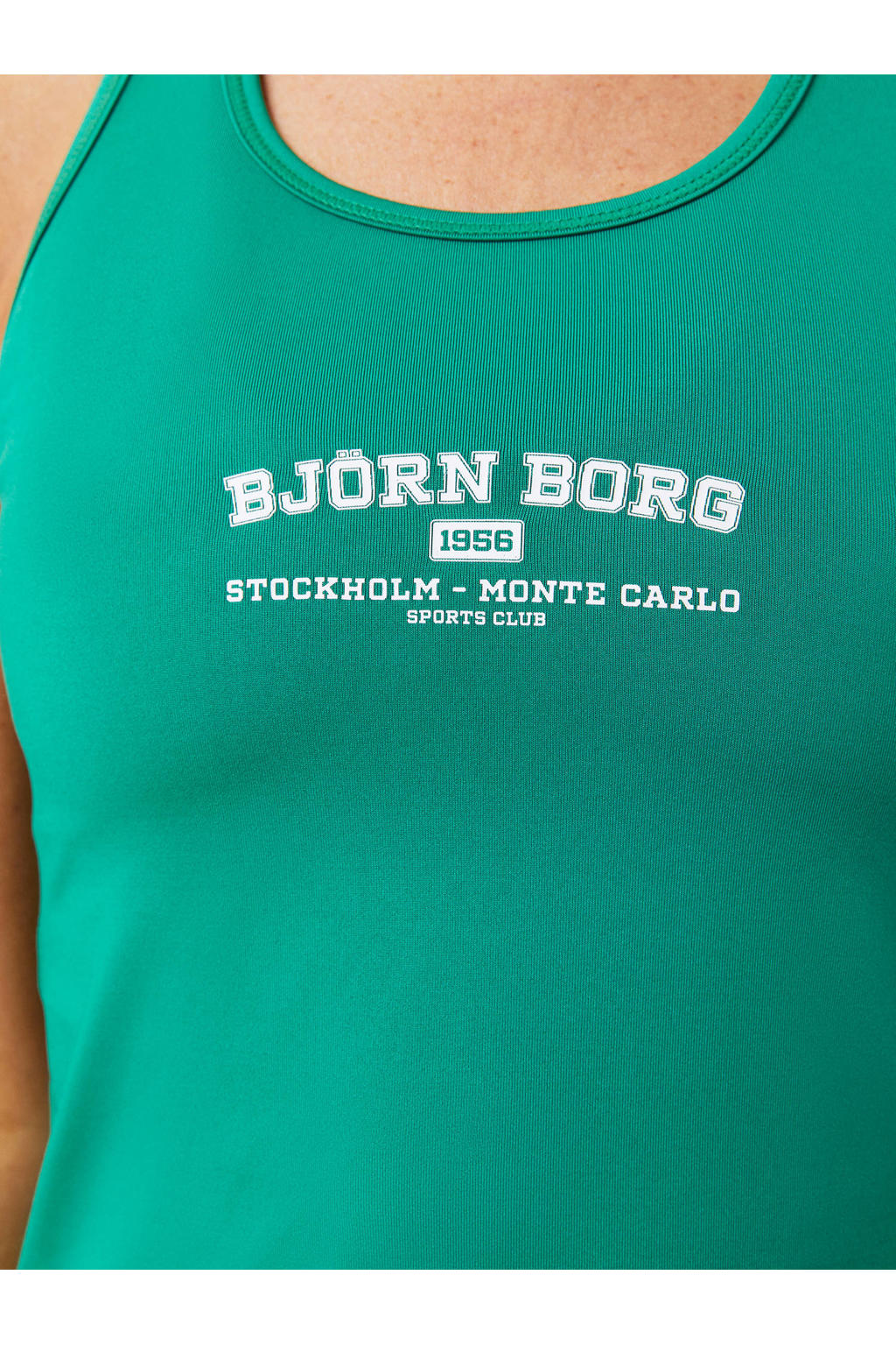 Groen en witte dames Björn Borg sporttop van gerecycled polyester met printopdruk en ronde hals