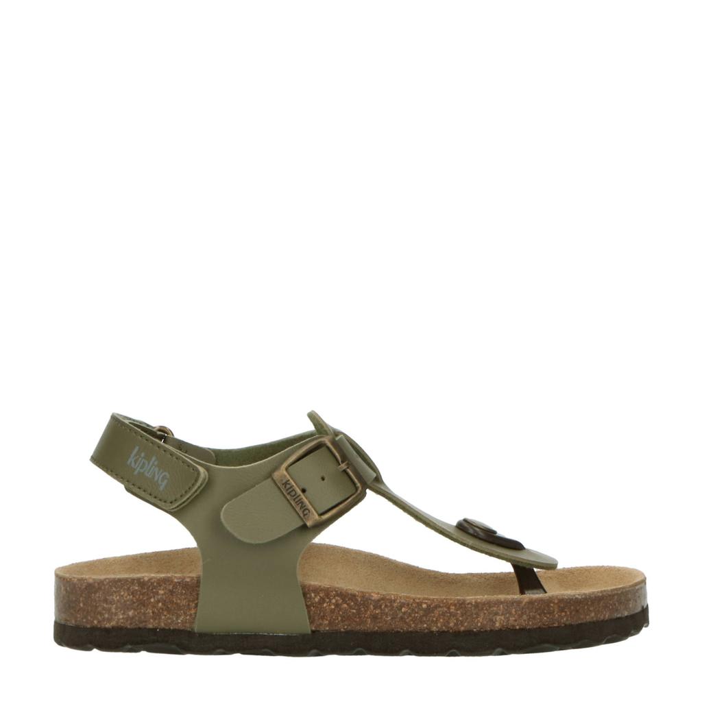 Kakikleurige jongens Kipling Juan 3 sandalen van imitatieleer met gesp