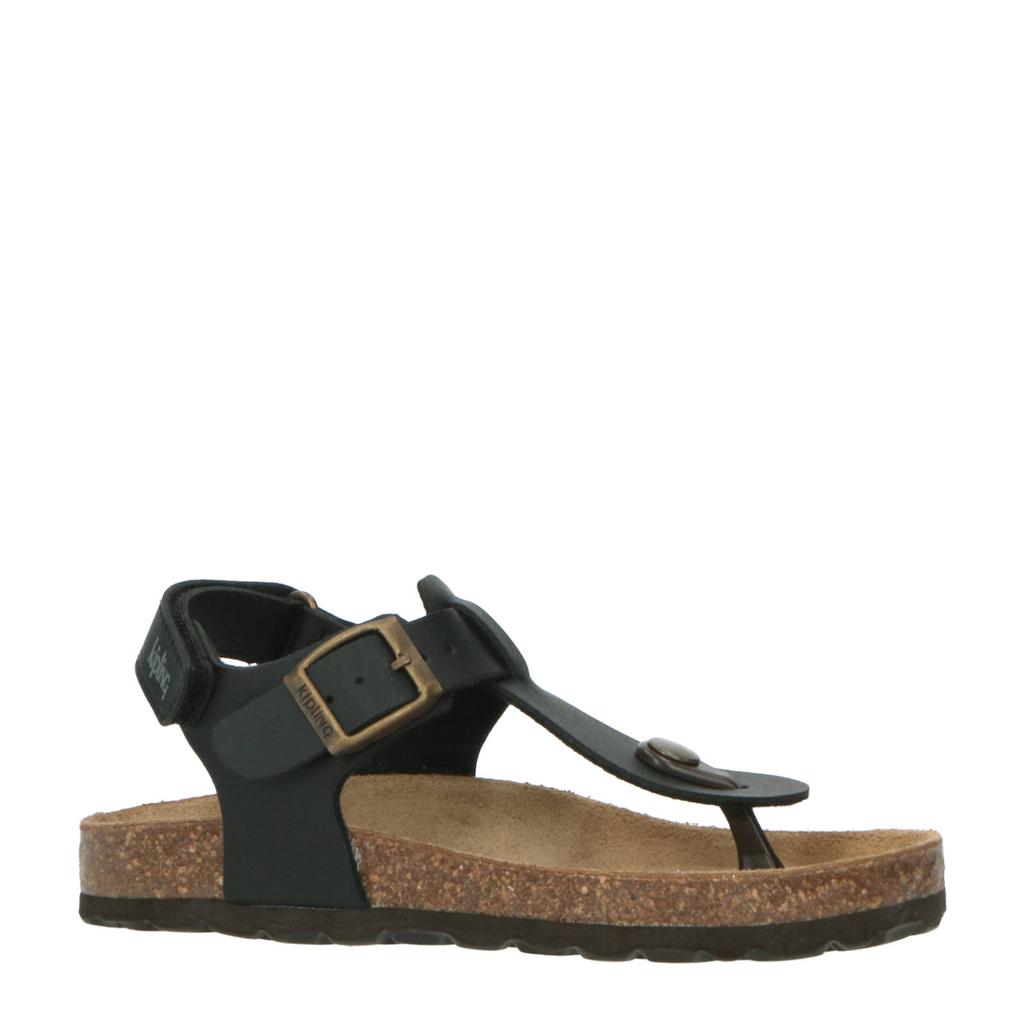 Zwarte jongens Kipling Juan 3 sandalen van imitatieleer met gesp