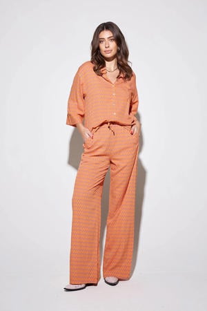 high waist wide leg broek FREDDY-PA met visgraat oranje