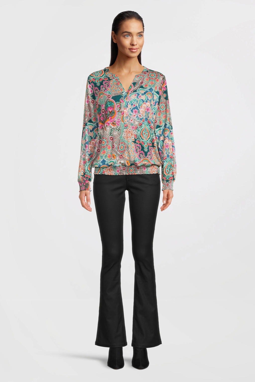 Zwarte dames Il Dolce coated high waist flared jeans van rayon met rits- en knoopsluiting