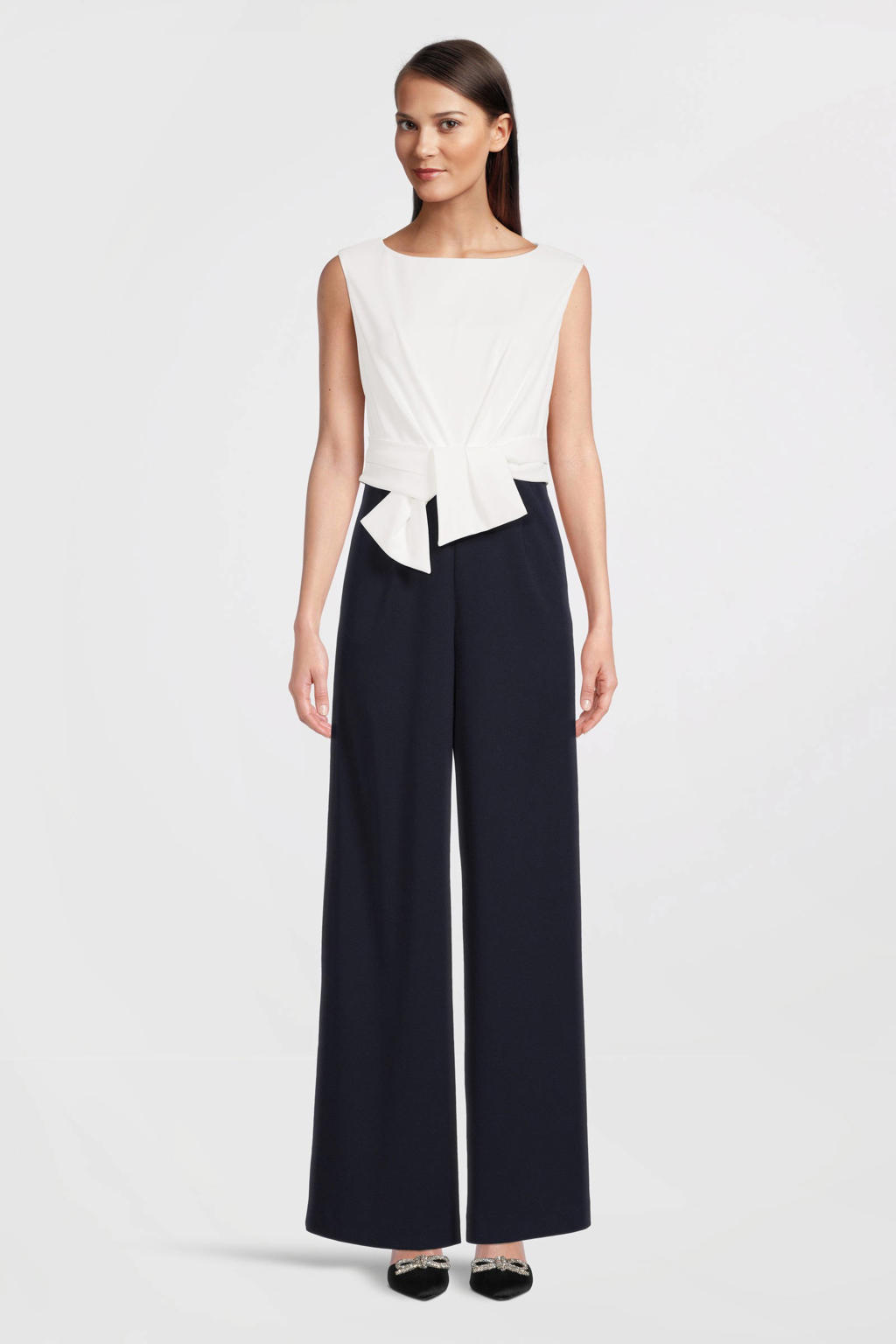 Vera Mont jumpsuit met knoopdetail donkerblauw/wit wehkamp