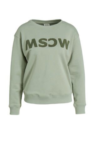 sweater LogoSweater met logo en 3D applicatie grijsgroen