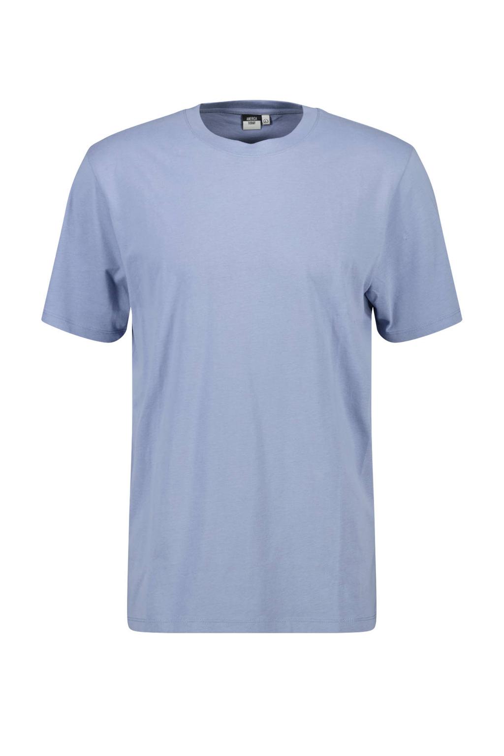 Lilakleurige heren America Today regular fit T-shirt van katoen met korte mouwen en ronde hals