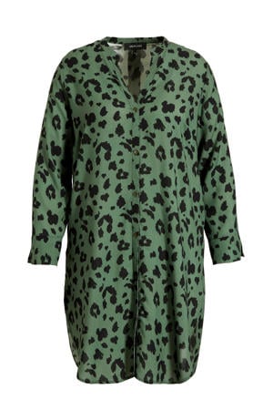 Lange blouse met luipaard print khaki/zwart