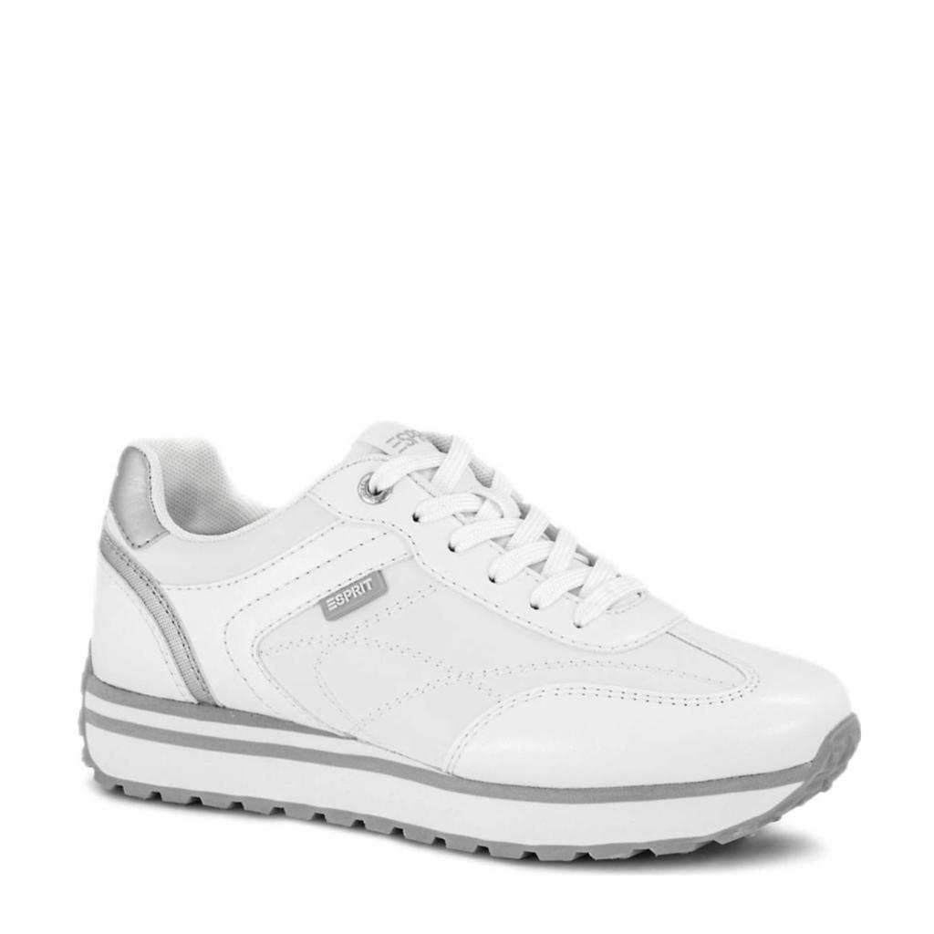 Witte dames ESPRIT sneakers van imitatieleer met veters