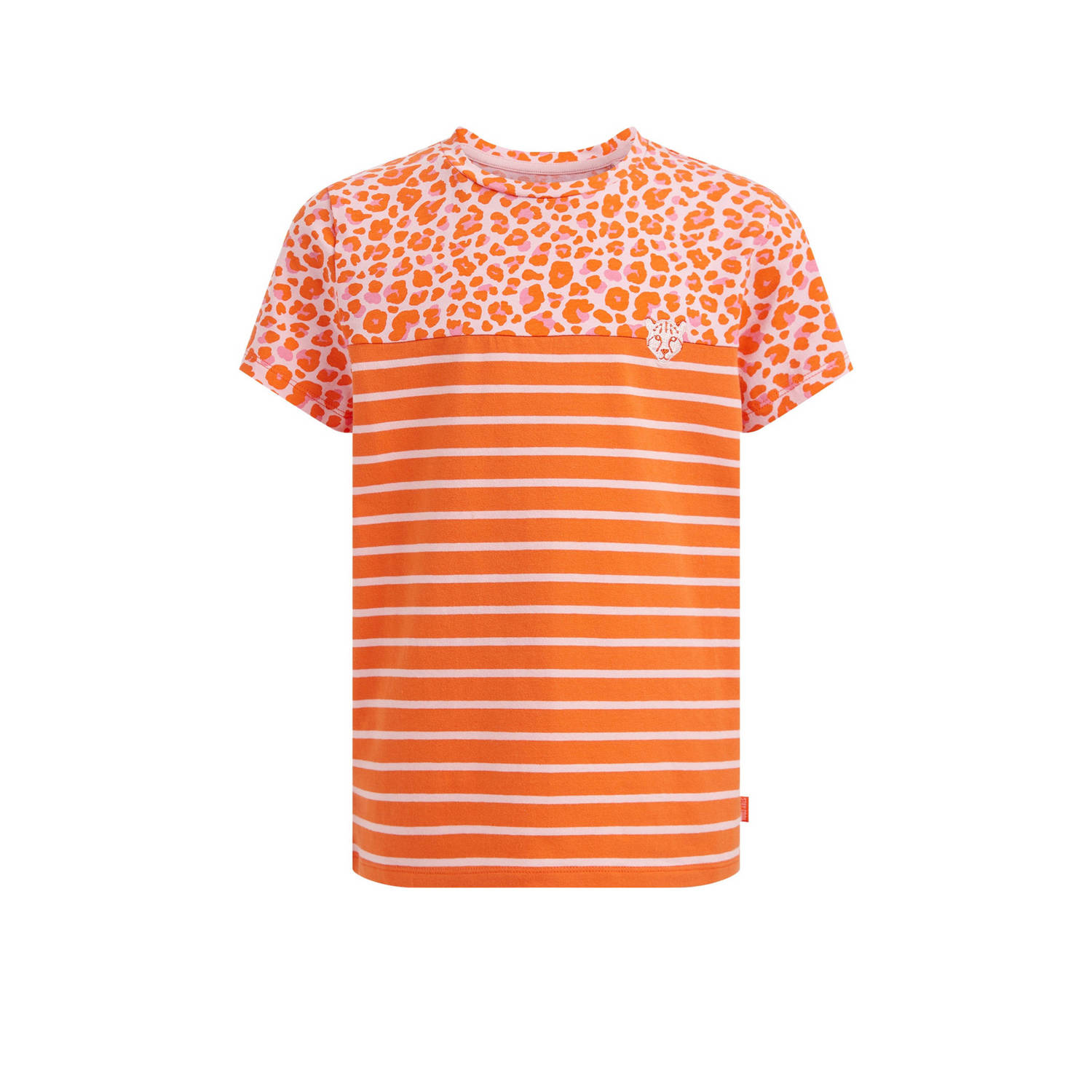 WE Fashion gestreept T-shirt oranje Meisjes Stretchkatoen Ronde hals Streep 110 116