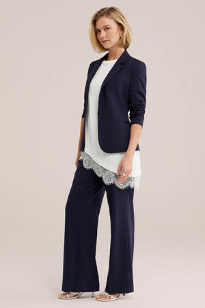 jersey getailleerde blazer Liz donkerblauw