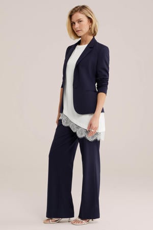 jersey getailleerde blazer Liz donkerblauw