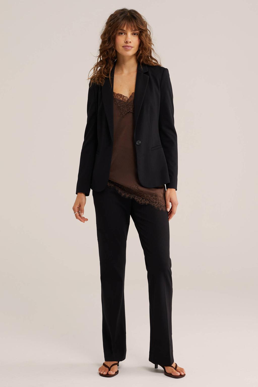 WE Fashion jersey getailleerde blazer Liz zwart
