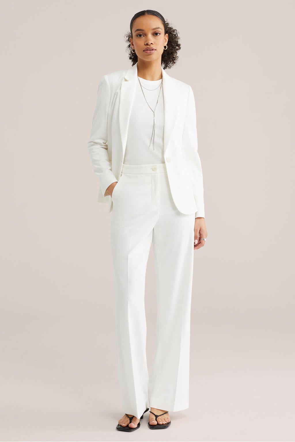WE Fashion jersey getailleerde blazer Liz wit