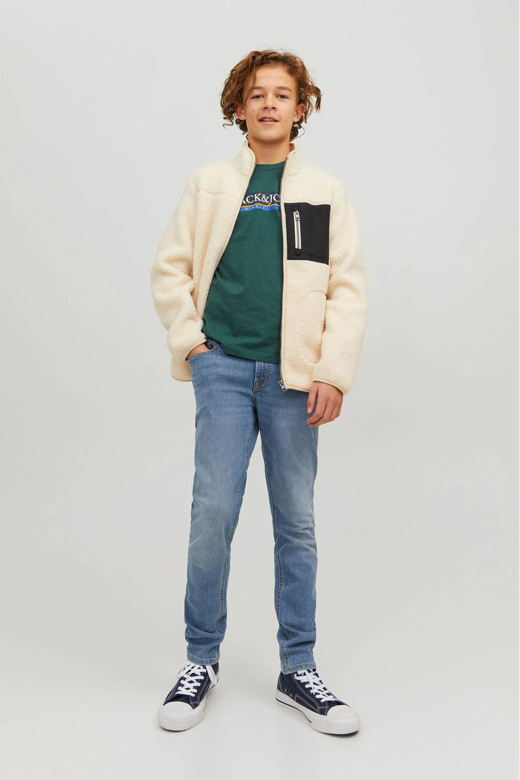 Donkerblauwe jongens JACK & JONES JUNIOR slim fit jeans van stretchkatoen 