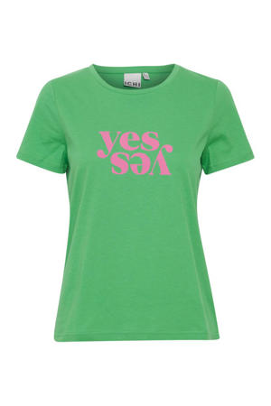 T-shirt IHKAMILLE met tekst groen/roze
