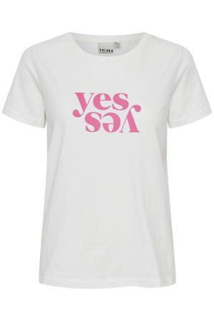 T-shirt IHKAMILLE met tekst wit/roze