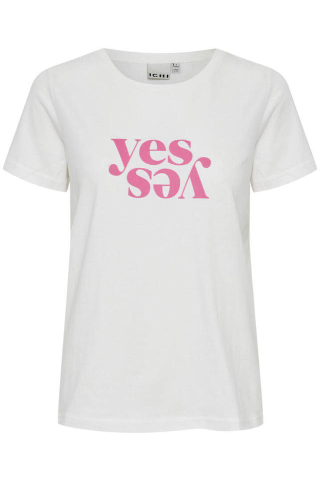 Voor u Medic spanning ICHI T-shirt IHKAMILLE met tekst wit/roze | wehkamp