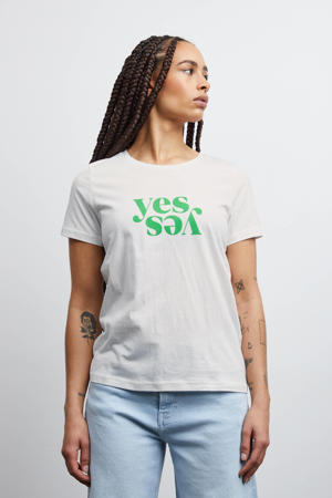 T-shirt IHKAMILLE met tekst wit/groen
