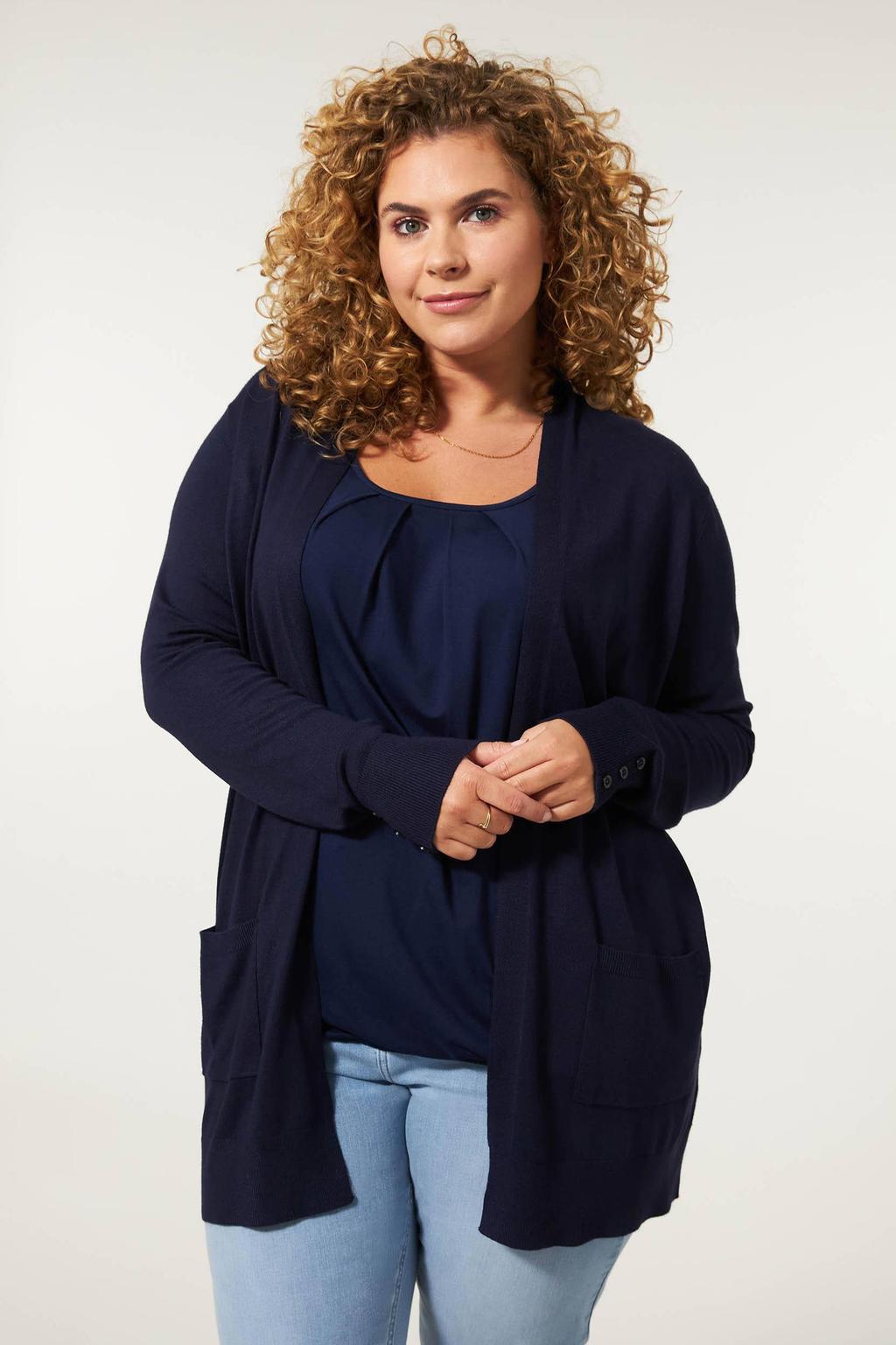 Miss Etam Plus fijngebreid vest Senna donkerblauw