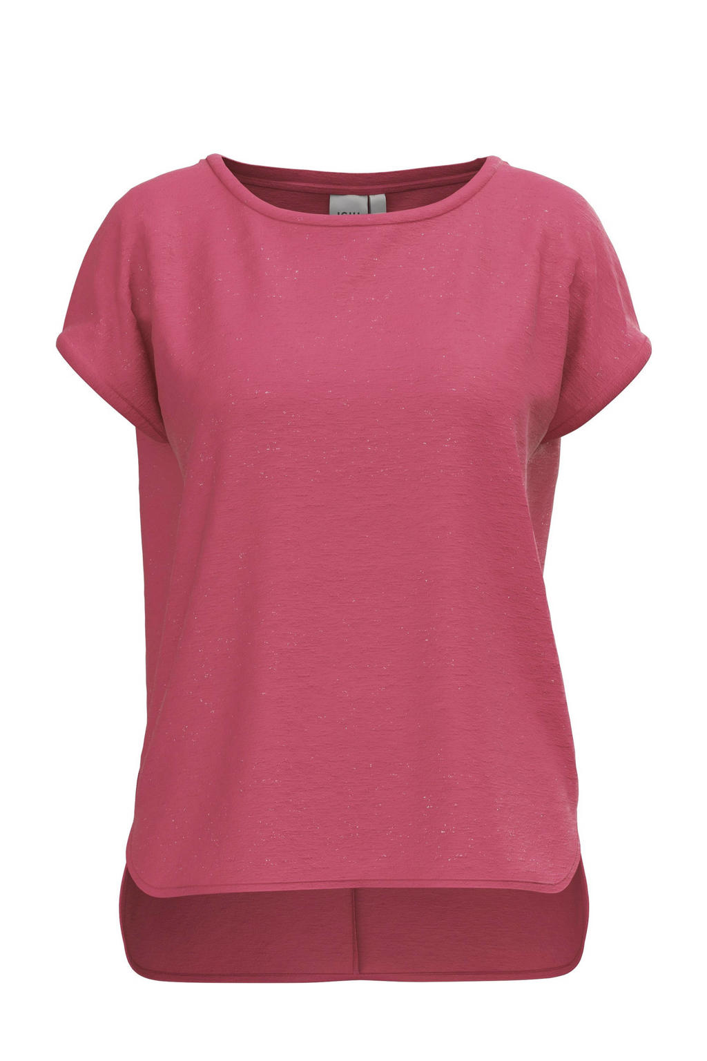 Fuchsia dames ICHI T-shirt van katoen met korte mouwen en ronde hals