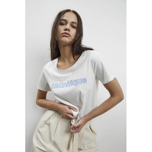 ICHI T-shirt IHCOMONO van biologisch katoen wit blauw