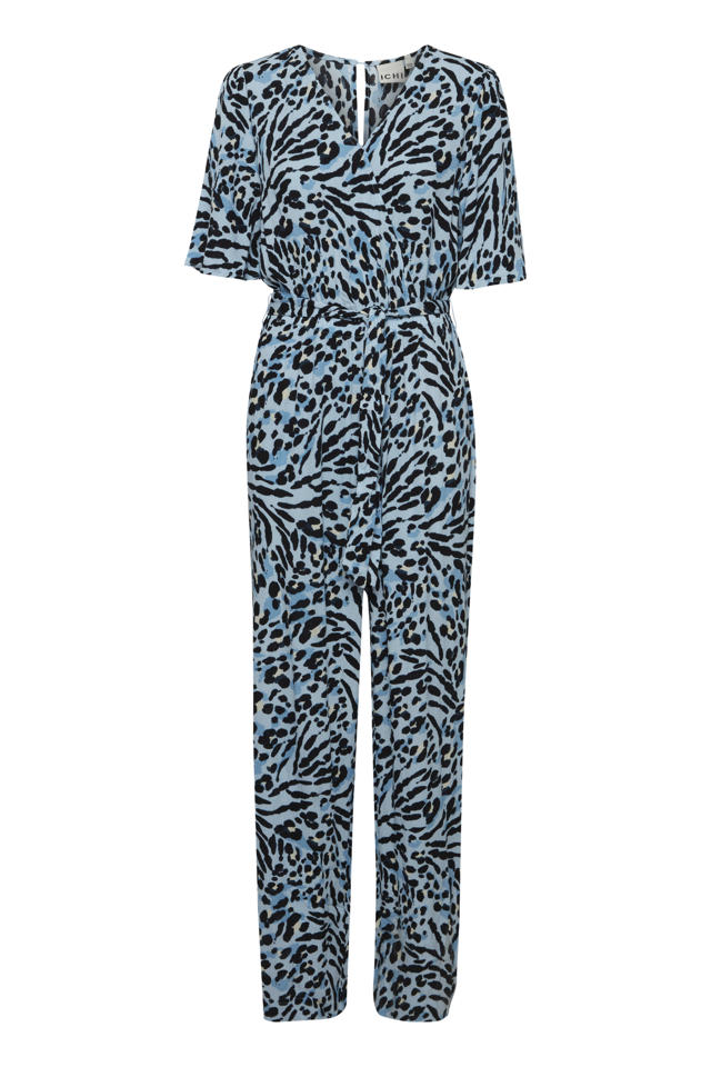 Worden Gelach ontwikkeling ICHI jumpsuit IHMARRAKECH met panterprint blauw/zwart | wehkamp