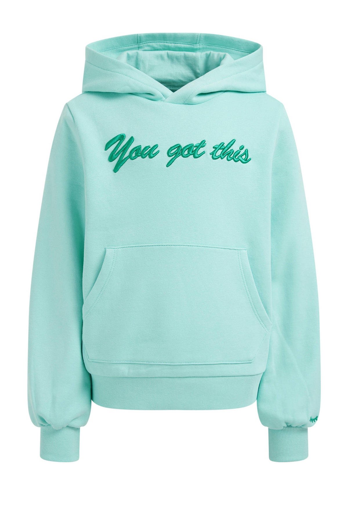 buis Deuk snijder WE Fashion hoodie met tekst mintgroen | wehkamp
