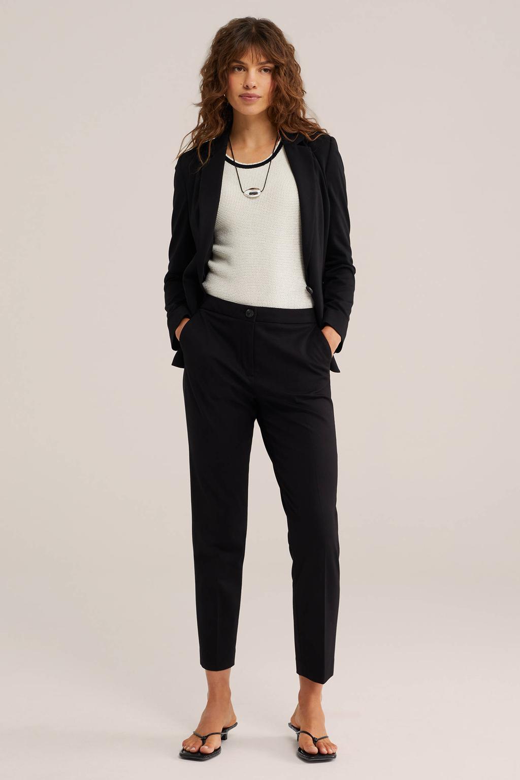 WE Fashion slim fit pantalon zwart