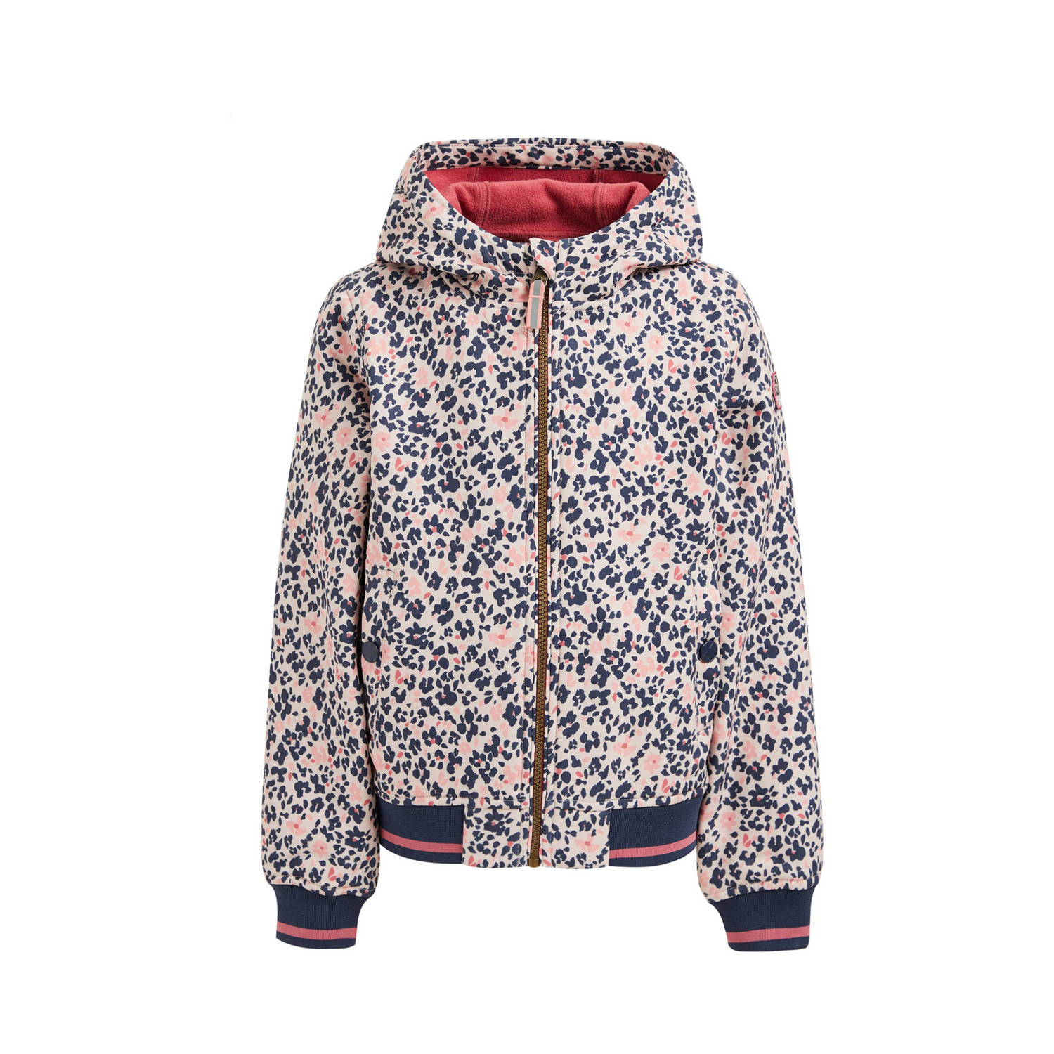 WE Fashion softshell jas met all over print roze donkerblauw Meisjes Polyester Capuchon 110 116