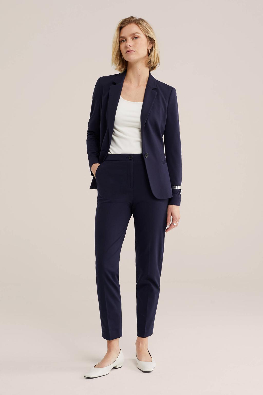 WE Fashion slim fit pantalon donkerblauw