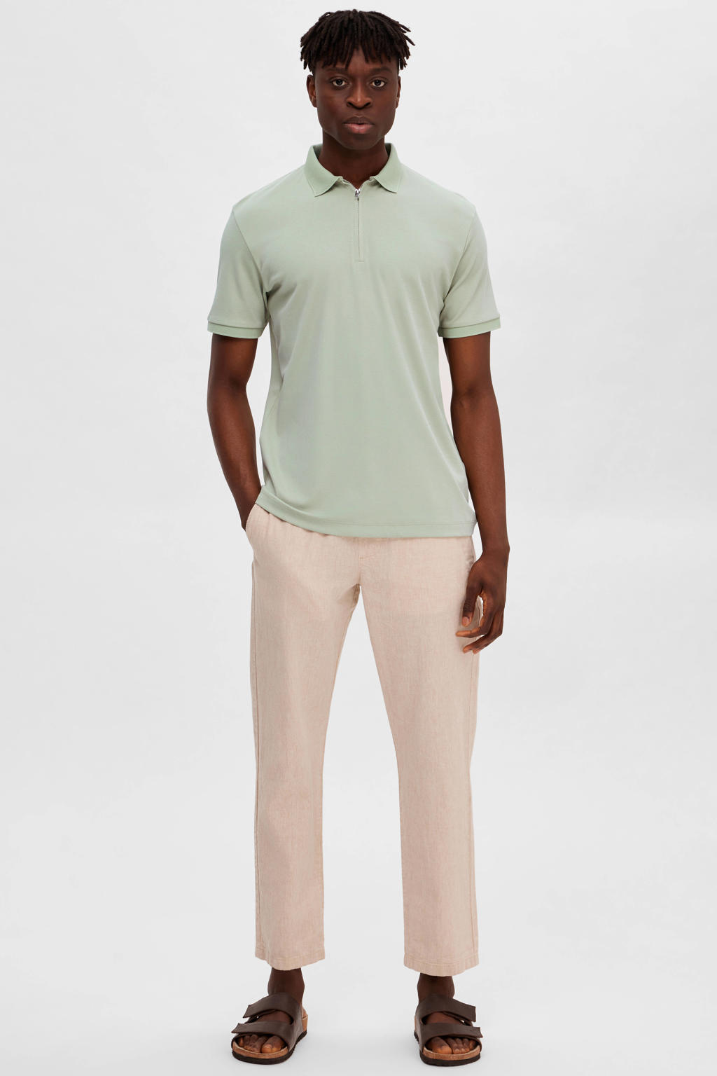 Selected regular fit polo SLHFAVE desert sage