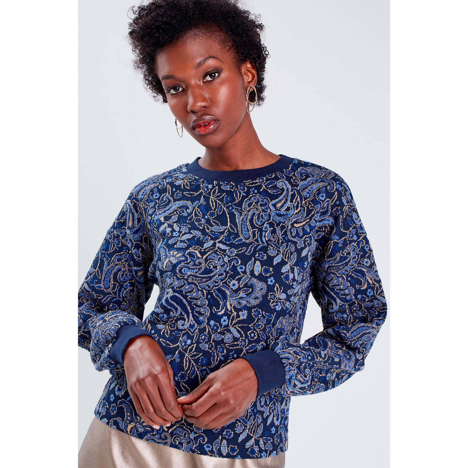 Cache sweater met all over print marine zwart goud