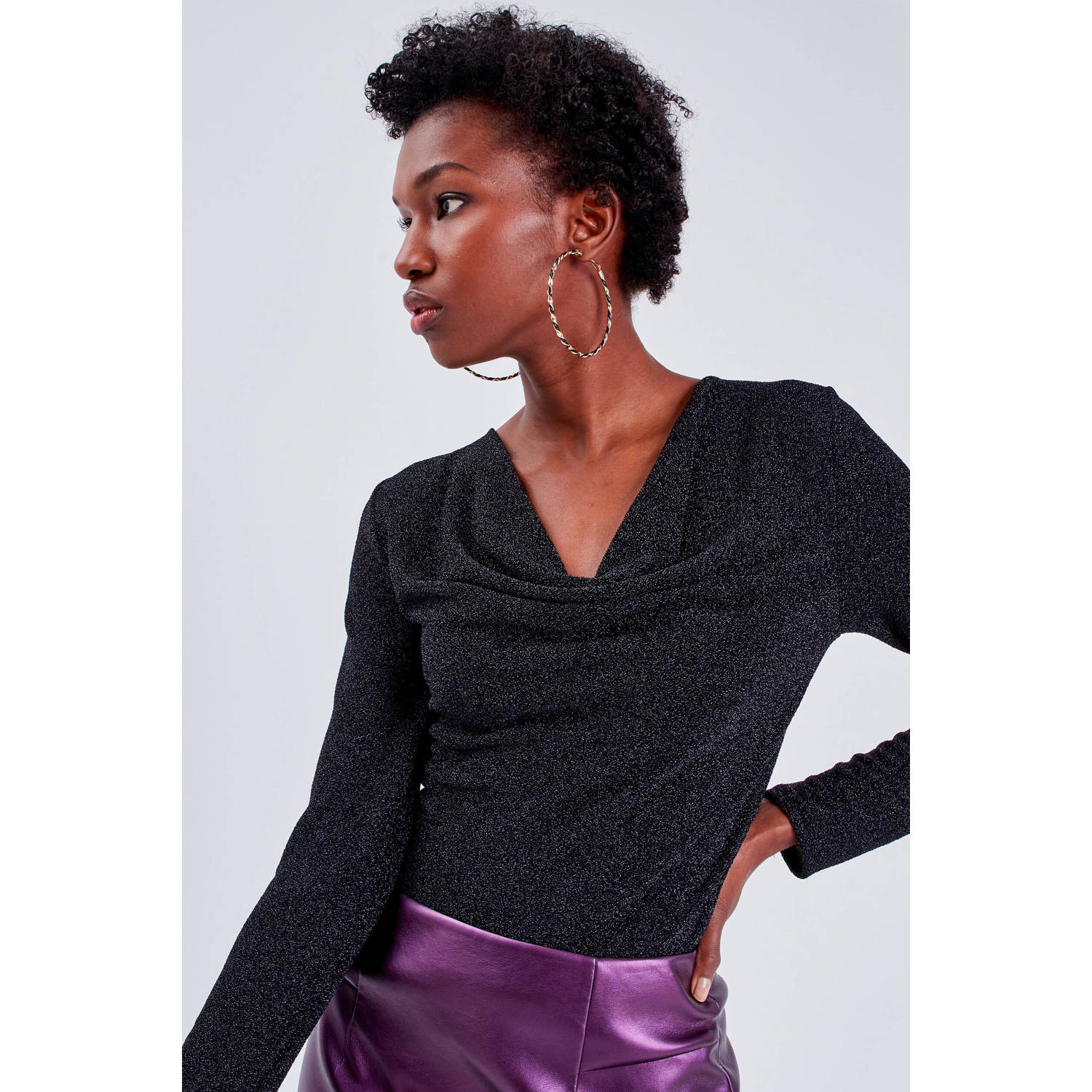 Cache top met glitters zwart
