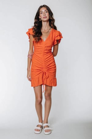 jurk Zorah Broderie Dress met all over print oranje