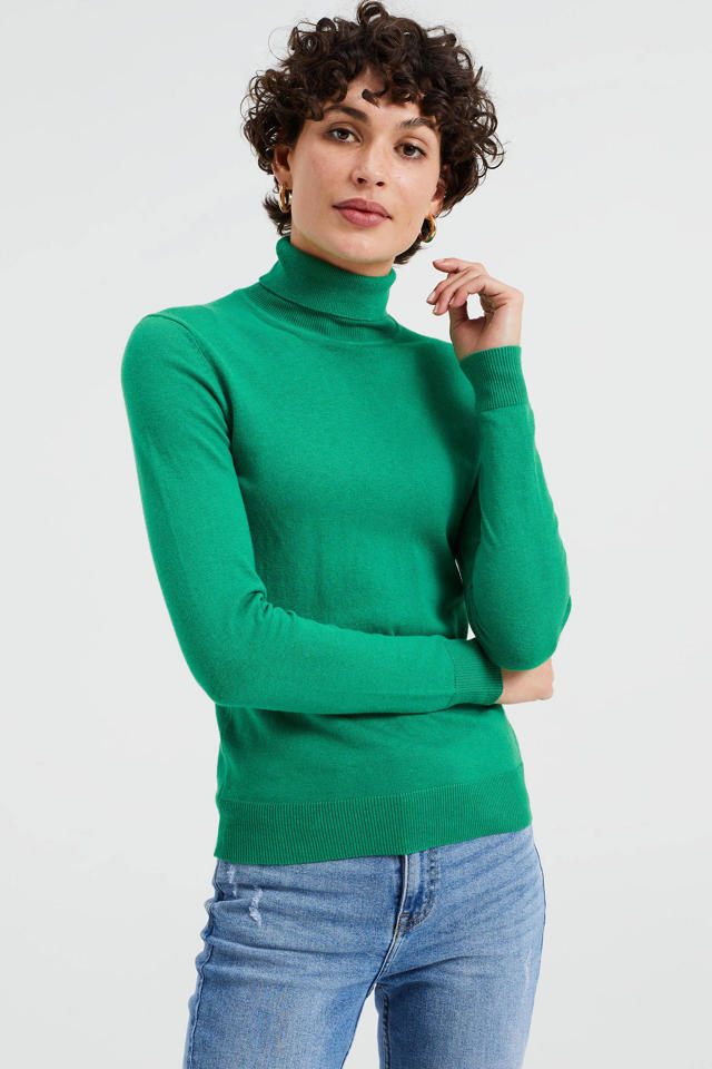 balans gezantschap willekeurig WE Fashion fijngebreide trui met wol groen | wehkamp