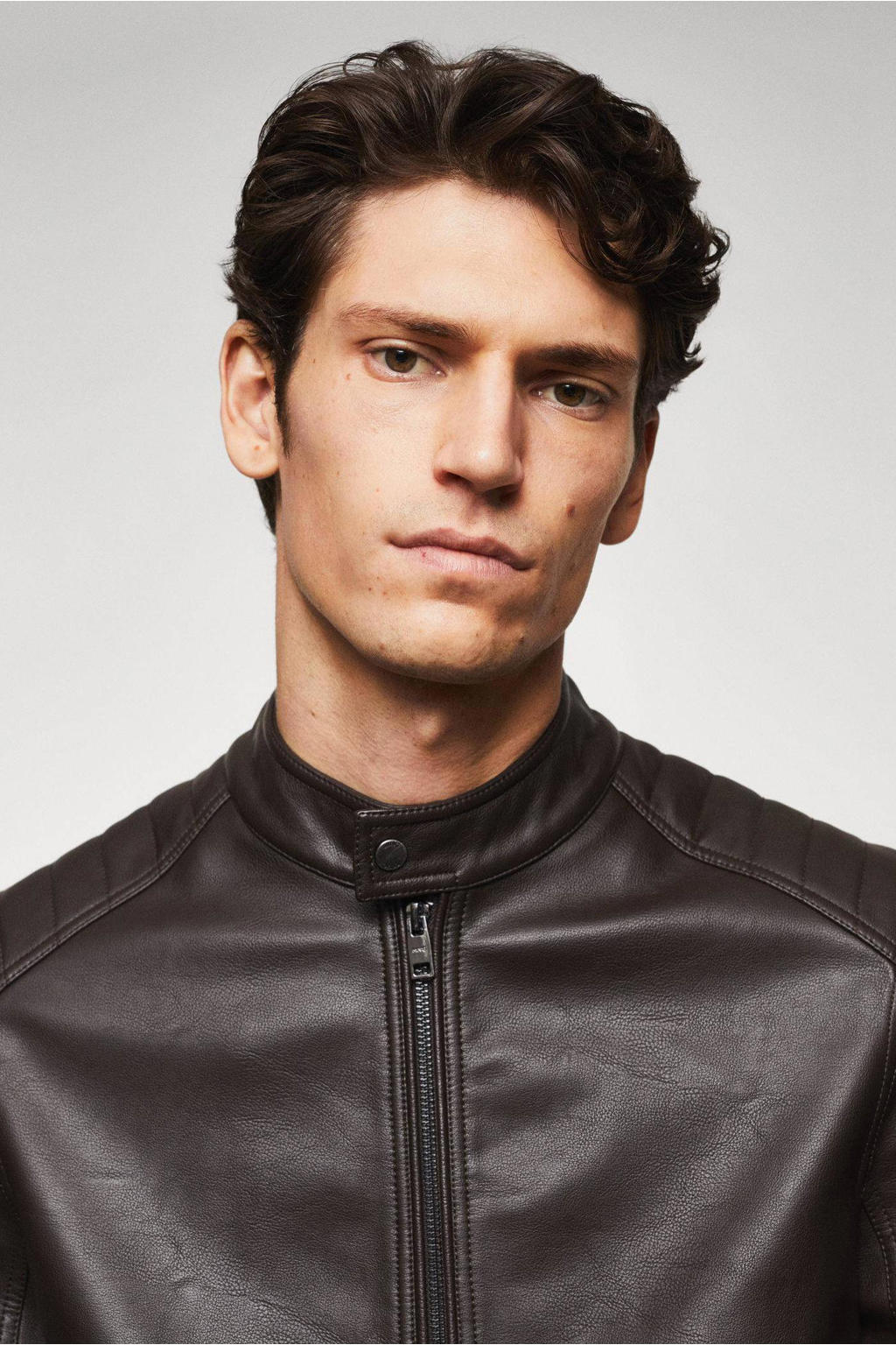 Mango Man imitatieleren jas donker bruin wehkamp